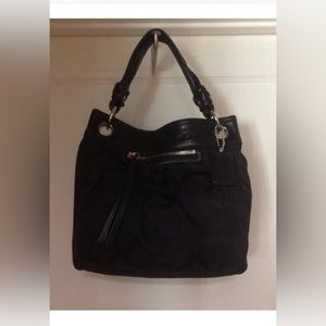 Pre-loved Coach Monogramed Black Canvas Shoulder/Crossbody Bag-Leather Accents